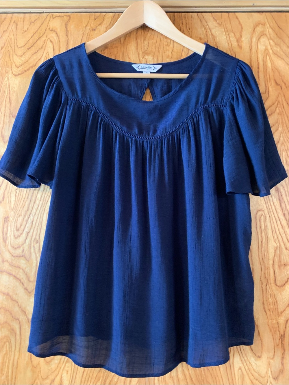Nanette Lepore Navy Flutter Sleeve Peasant Top